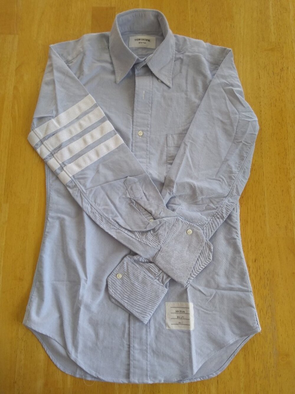 New Thom Browne Blue OCBD with Grosgrain Sleeve Stripes
